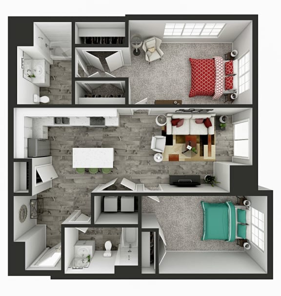 Floor Plan  2 bedroom 2 bathroom 1,224 Sq.Ft. floor plan B at Panton Mill Station Apartments,J Street Property Services, LLC, South Elgin, Illinois