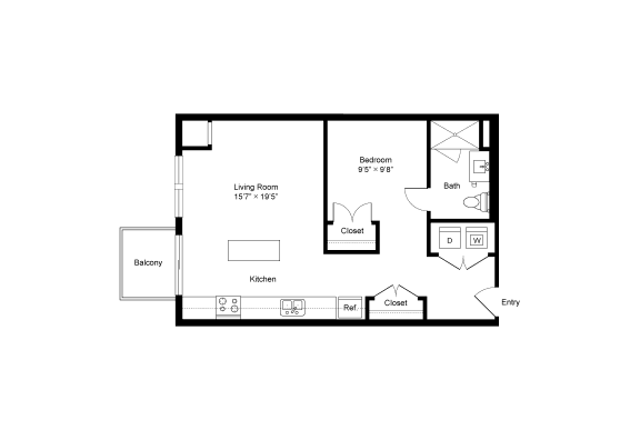S1 Studio 578 Sq. Ft Floor Plan at Winfield Station Apartments, J Street Property Services, Winfield, IL