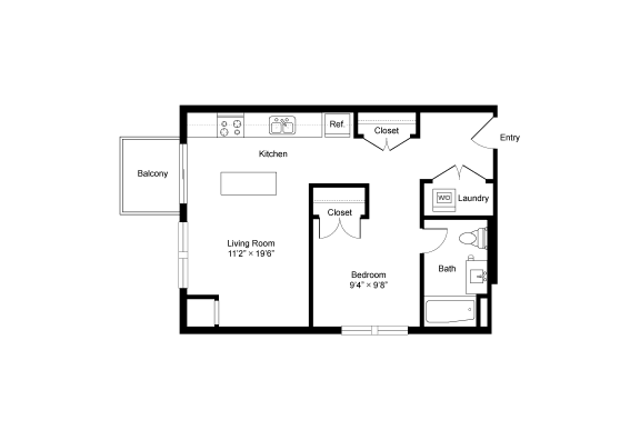 S2 Studio 592 Sq. Ft Floor Plan at Winfield Station Apartments, J Street Property Services, Winfield