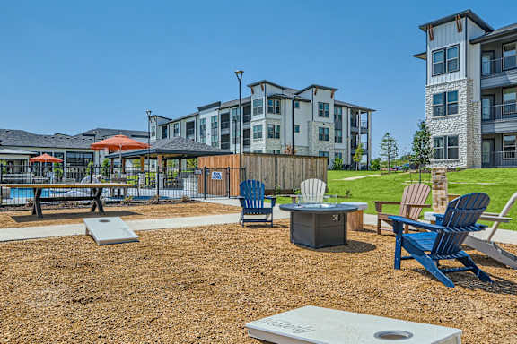 Outdoor gaming area at The Westerly Apartments in Midlothian Texas