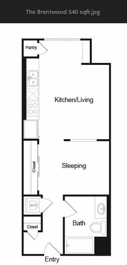 A floor plan of a Brentwood 540 sqft apartment.