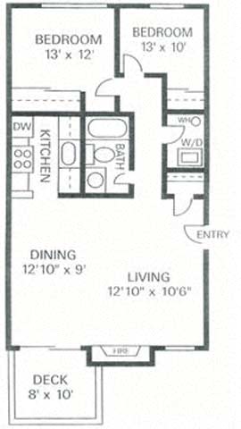 Our 2 Bedroom 1 Bath Apartment Floor plan at Wilderness West Apartments in Olympia, Washington