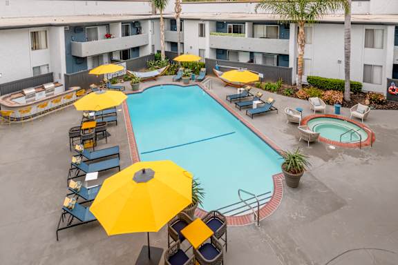 Dive into luxury living at Cornerstone Apartments! Our newly updated swimming pool is the perfect oasis in sunny Palm Springs. Come take a dip and experience resort-style living at its finest.