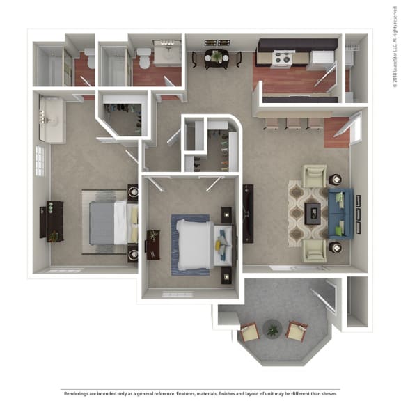Large 2 Bedroom / 2 Bath Floor Plan at The Hills at Quail Run, Riverside, California