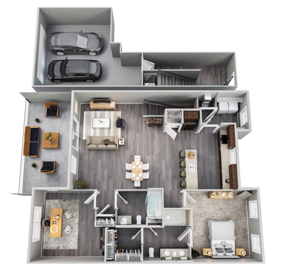 1 Bedroom 2 Bath Floorplan at Sunrise on the Monon, Indiana, 46280