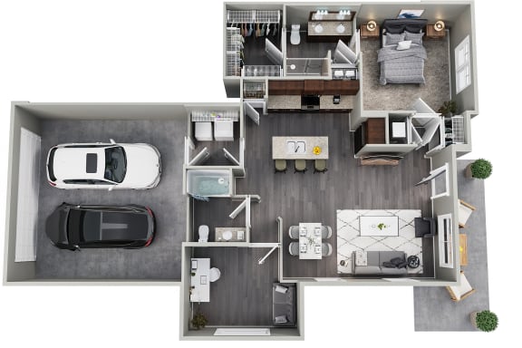 1 Bed 2 Bathroom Floorplan at Sunrise on the Monon, Indiana