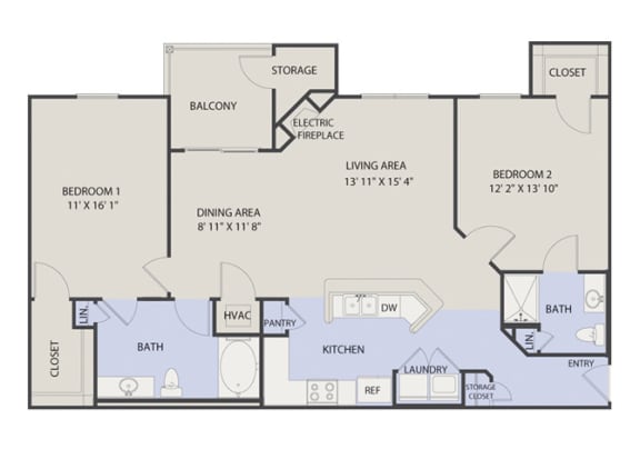 Floor Plan  2 Bedrooms 2 Baths- Phase II at Aspen Lakes Apartments, Indianapolis