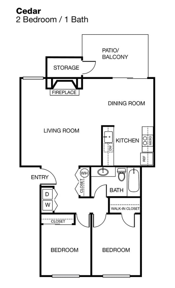 Two Bedrooms One Bath Floor Plan at Arterra Woods, Bothell