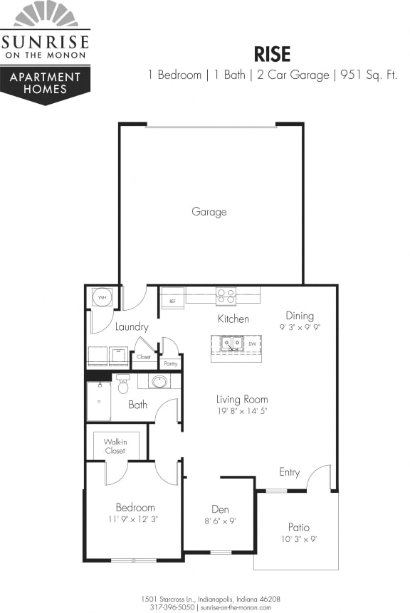 1 Bed 1 Bathroom Floorplan at Sunrise on the Monon, Carmel, IN