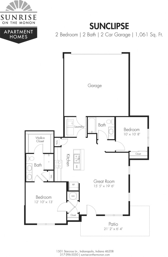 Two Bedroom Floorplan at Sunrise on the Monon, Carmel, Indiana