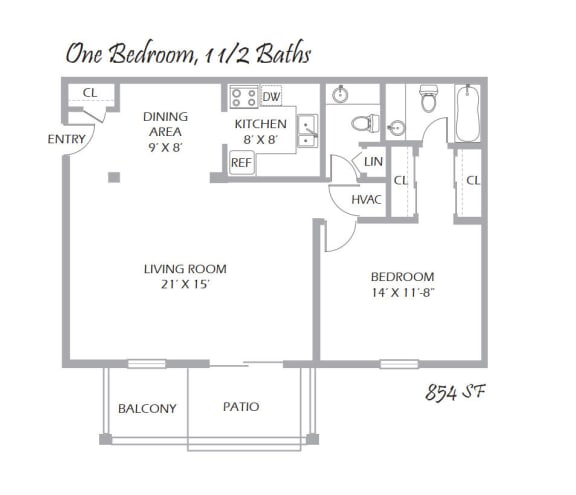 One Bedroom One And A Half Bath