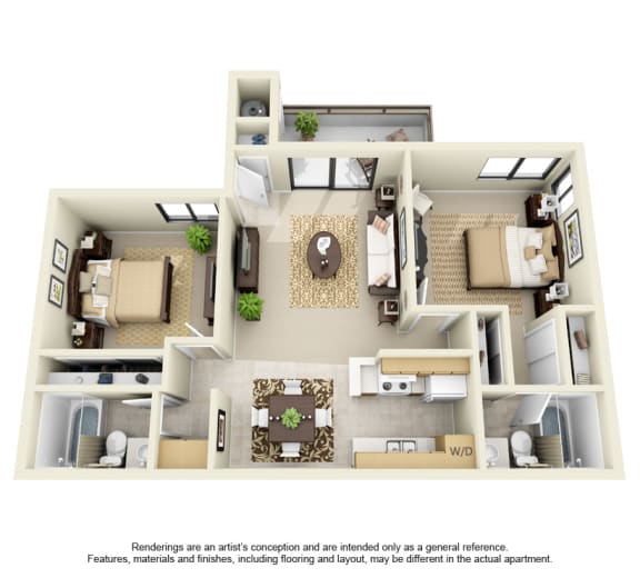 Floor Plan  2 Bedroom 2 Bath Floor Plan at Village Park Apartments, California