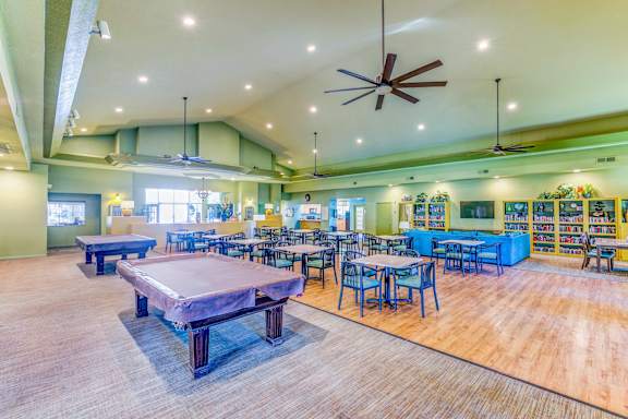 Country Club at Valley View offers a clubhouse with billiards tables, reading nooks and a small library!