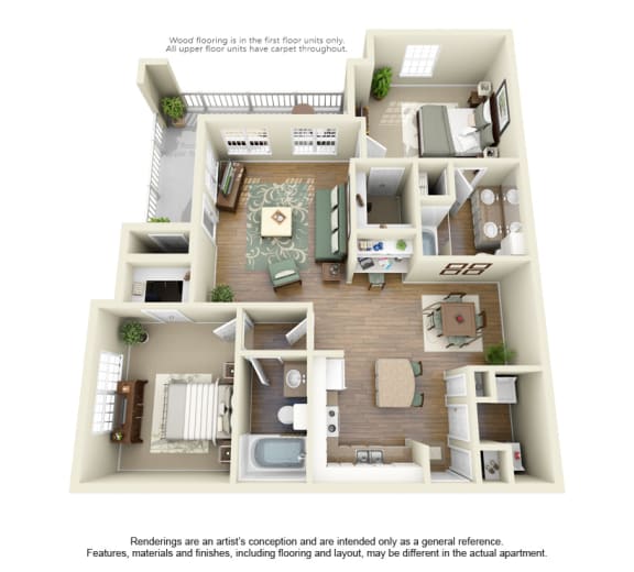 Floor Plan  2 bed 2 bath C at Cypress Lake at Stonebriar Apartments, Texas, 75034