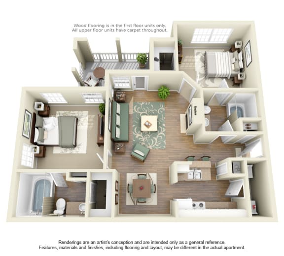 Floor Plan  2 bed 2 bath A at Cypress Lake at Stonebriar Apartments, Frisco