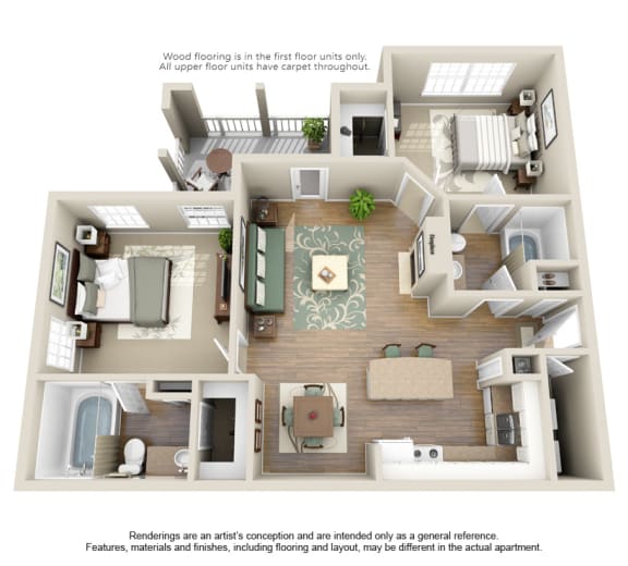 Floor Plan  2 bed 2 bath at Cypress Lake at Stonebriar Apartments, Frisco, Texas