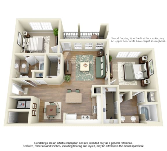 Floor Plan  2 bed 2 bath B at Cypress Lake at Stonebriar Apartments, Texas
