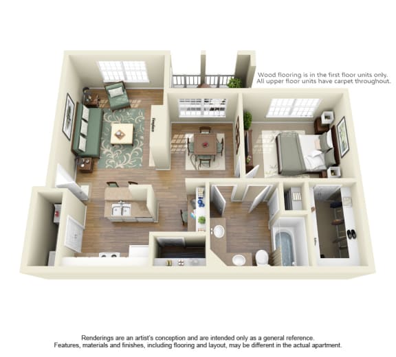 Floor Plan  1 bed 1 bath C at Cypress Lake at Stonebriar Apartments, Frisco, TX