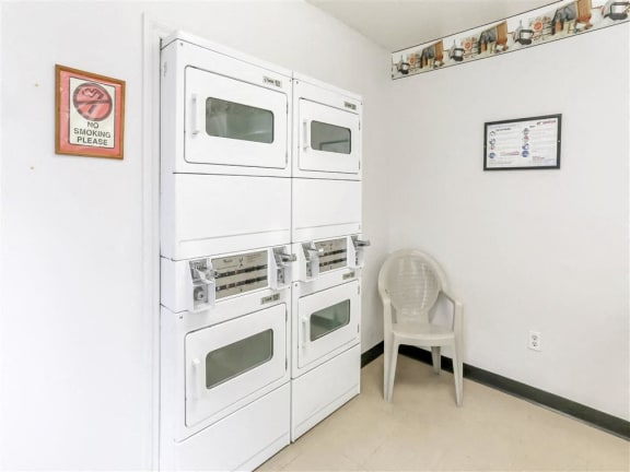 Stacked laundry facilities at Country Club at The Meadows Senior Apartments in Las Vegas, NV, For Rent. Now leasing 1 and 2 bedroom apartments.
