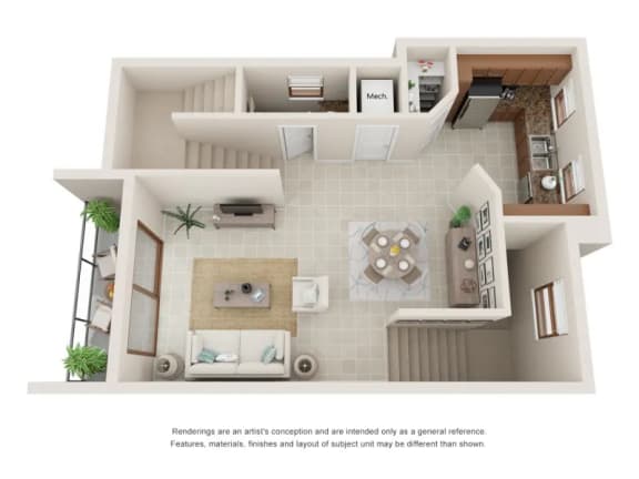 2 Bed Floor Plan 2 Bed Floor Plan at Dolce Villagio Townhomes, Tempe, Arizona