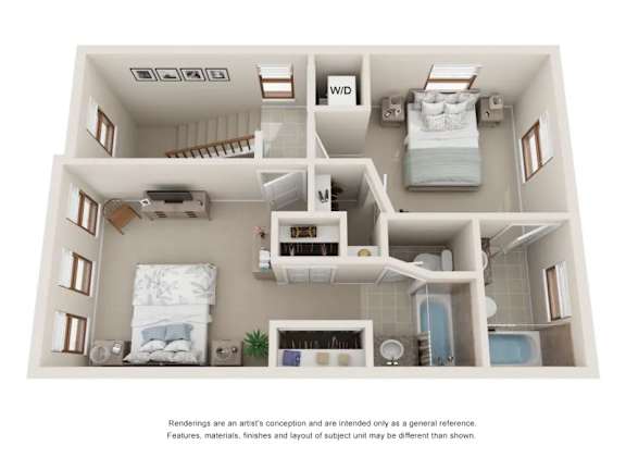 2 Bedroom 2.5 Bath Floor Plan 2 Bedroom 2.5 Bath Floor Plan at Dolce Villagio Townhomes, Tempe, AZ