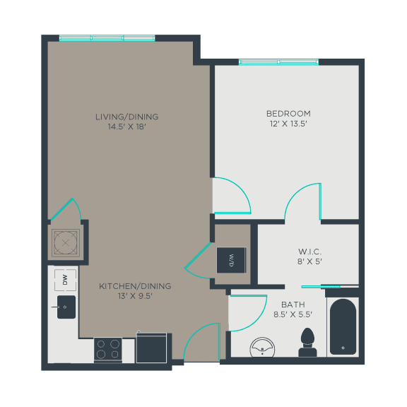 1D Floor Plan at Link Apartments® Manchester, Richmond, VA, 23224