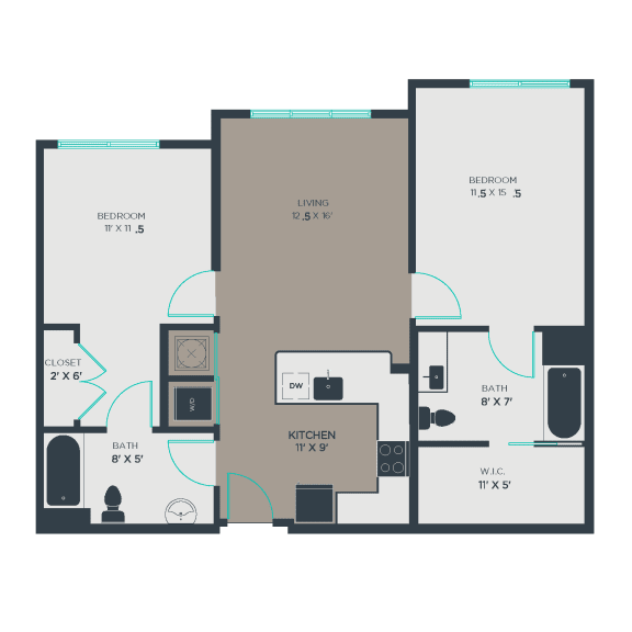 2A-HC Floor Plan at Link Apartments® Manchester, Richmond, VA, 23224