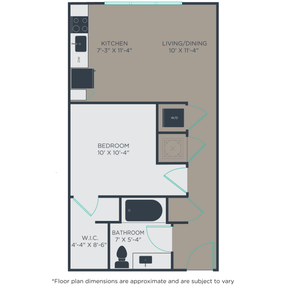 1 bedroom 1 bath A2 Floor Plan at Link Apartments® 4th Street, North Carolina