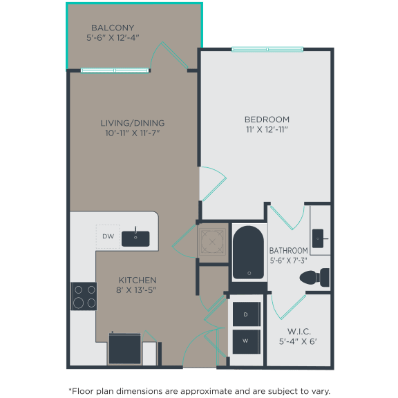 1 bedroom 1 bathroom A3 Floor Plan at Link Apartments® 4th Street, Winston-Salem, NC, 27101
