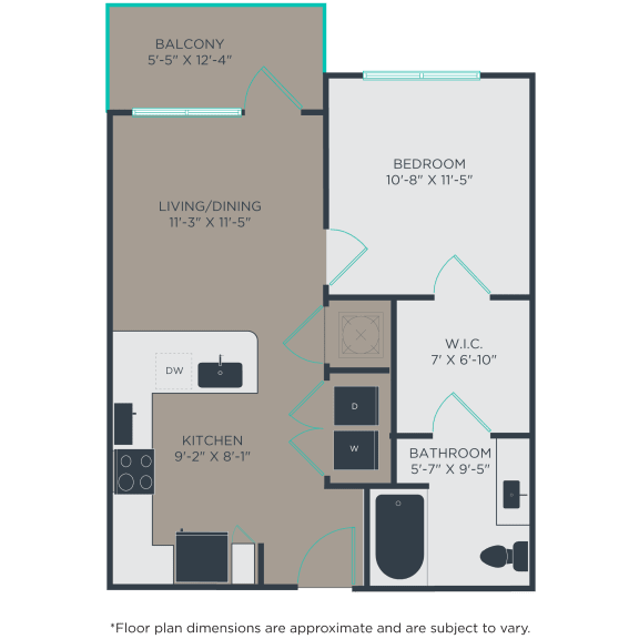 One bedroom 1 bathroom A3A Floor Plan at Link Apartments® 4th Street, Winston-Salem, 27101