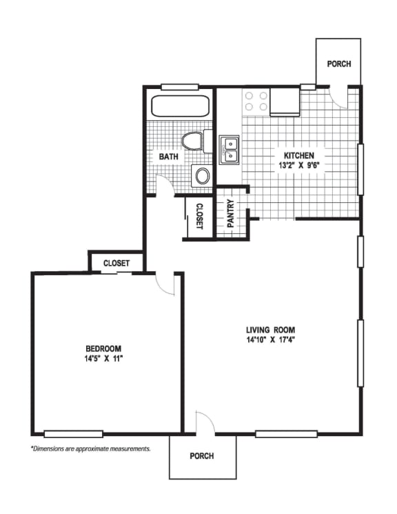 Floor Plan  1 Bedroom 1 Bath B Floor Plan at Glen Lennox Apartments, Chapel Hill, 27514
