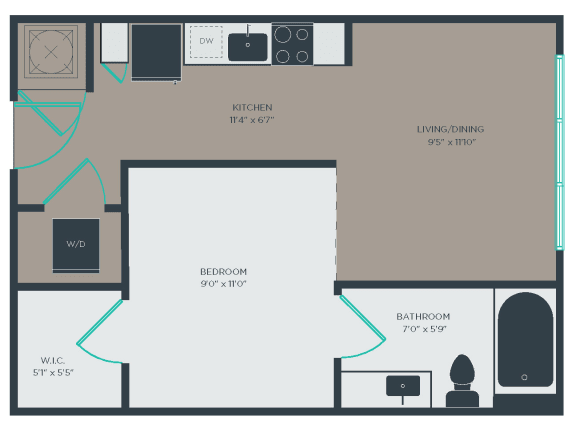 A1 Floor Plan at Link Apartments® Linden, Chapel Hill, 27517