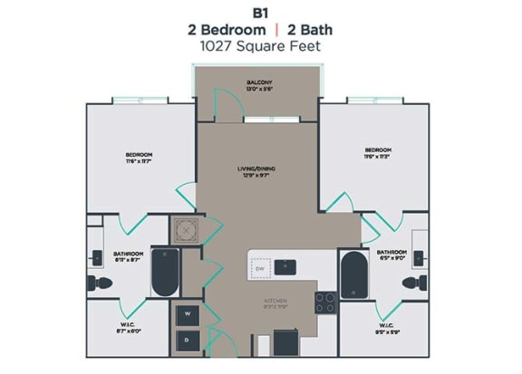2 Bed 2 Bath Floor Plan P at Link Apartments Innovation Quarter, Winston Salem