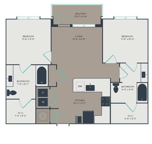 2 Bedroom 2 Bathroom Floor Plan at Link Apartments Innovation Quarter, North Carolina