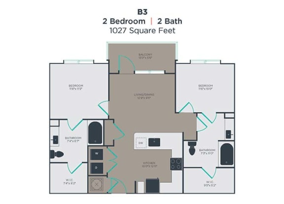 2 bedroom 2 bath Floor Plan at Link Apartments Innovation Quarter, North Carolina, 27101