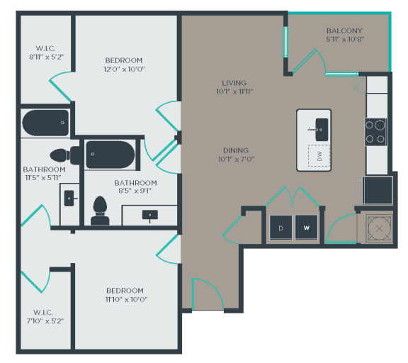 2 BED 2 BATH B3 Floor Plan at Link Apartments® Linden, Chapel Hill, 27517
