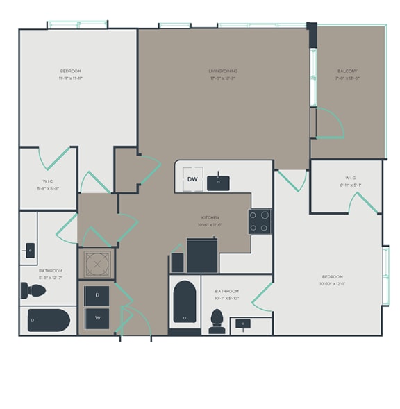 B4 2 Bed 2 Bath Floor Plan at Link Apartments Innovation Quarter, Winston Salem, NC