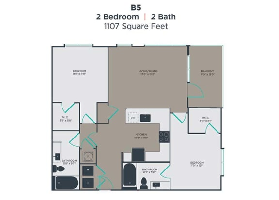 B5 2 Bed 2 Bath Floor Plan at Link Apartments Innovation Quarter, Winston Salem, 27101