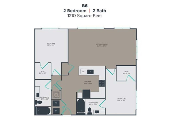 B6 2 Bed 2 Bath Floor Plan at Link Apartments Innovation Quarter, Winston Salem, North Carolina