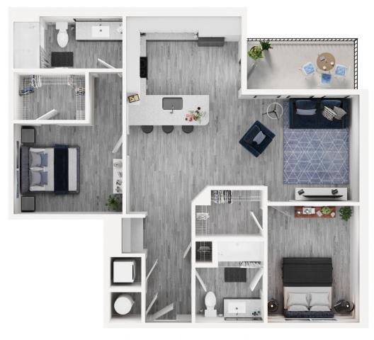 Floor Plan  B2 IC Floor Plan at Link Apartments&#xAE; Calyx, North Carolina