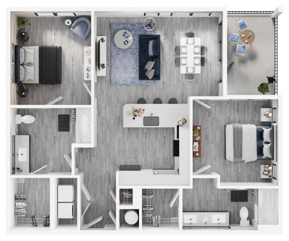 Floor Plan  B3A Floor Plan at Link Apartments&#xAE; Calyx, Chapel Hill, NC 27517