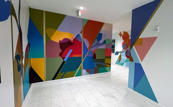 Artistic Mural on the Wall of a Corridor at Link Apartments 4th Street, Winston-Salem, NC