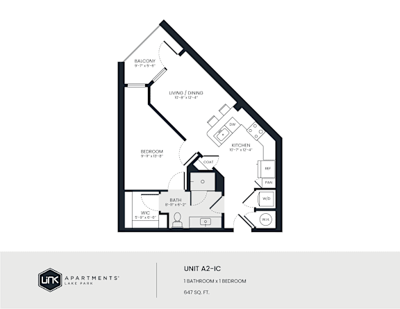 A black and white diagram of a two bedroom apartment.