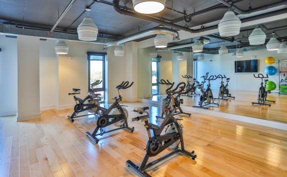 Large yoga and cycle studio at Link Apartments® Montford, Charlotte