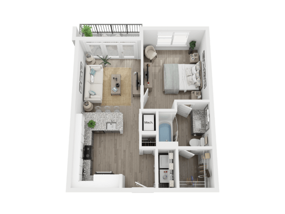1 bedroom 1 bath A3 Floor Plan at Link Apartments® 4th Street, North Carolina, 27101
