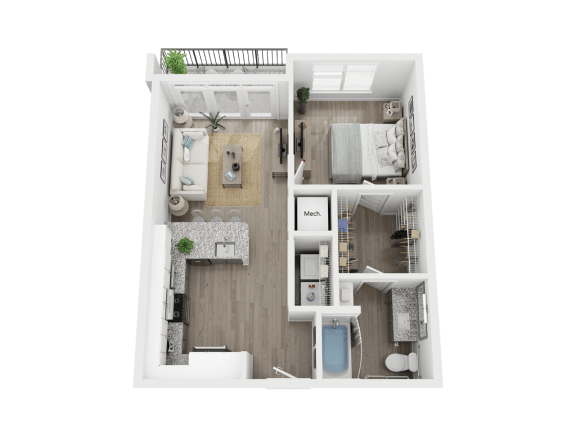 1 bedroom 1 bathroom A3A Floor Plan at Link Apartments® 4th Street, Winston-Salem, NC
