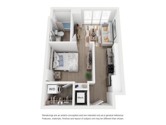 1 bed 1 bath A1 Floor Plan at Link Apartments® H Street, Washington, DC, 20002