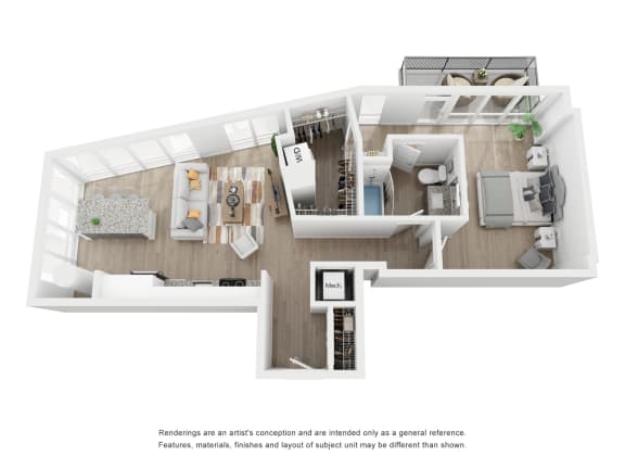 1 bed 1 bath A6 Floor Plan at Link Apartments® H Street, Washington, 20002