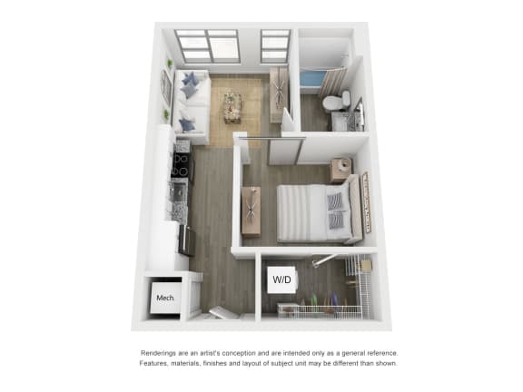 Floor Plan  One bed one bath floor plan at Link Apartments&#xAE; Broad Ave, Memphis, TN, 38112