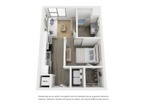 One bed one bath floor plan D at Link Apartments® Broad Ave, Memphis
